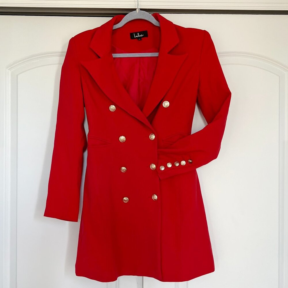 Lulus Red Double-Breasted Blazer Dress